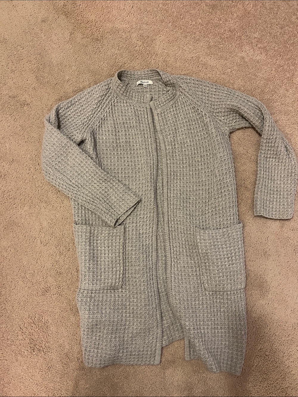 Madewell Light Gray Waffle-Knit Open Cardigan